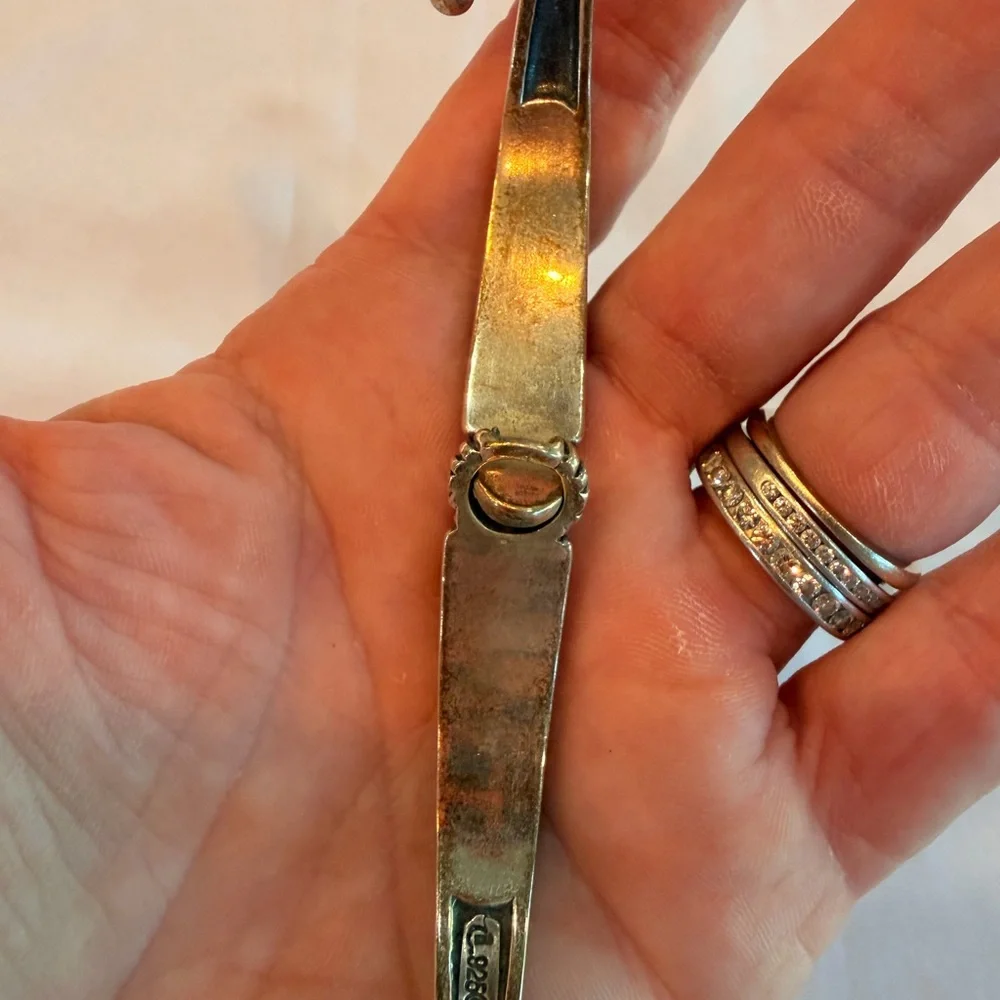 Vintage Southwestern Sterling Chip Inlay Small Navajo Style Toggle Bracelet